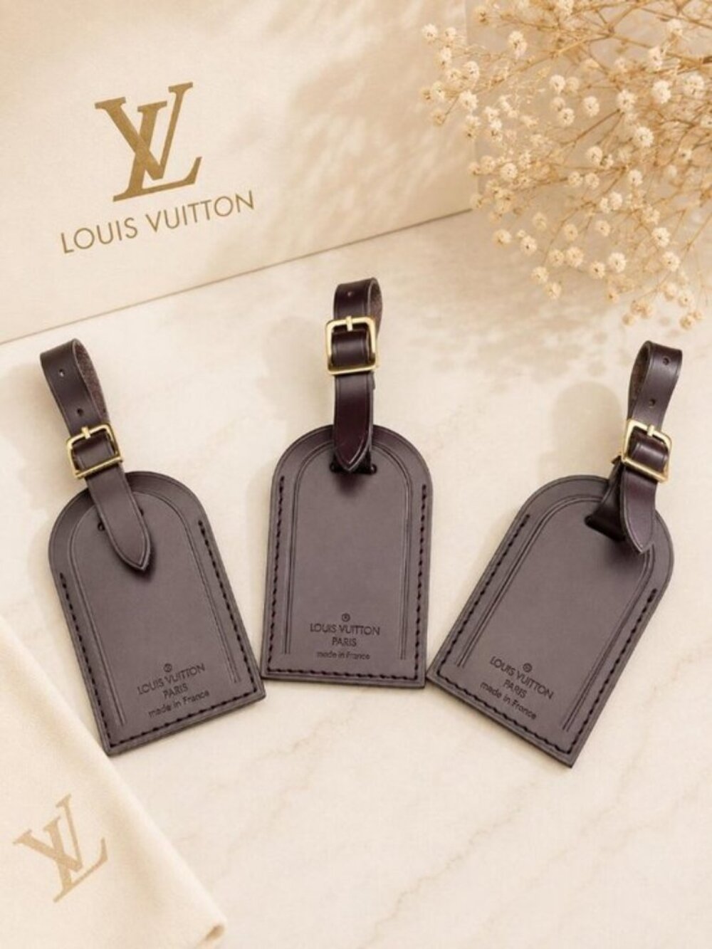 Authentic Louis Vuitton Brown Leather Luggage Tag – Excellent Condition